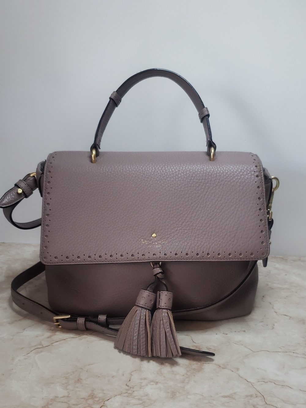 Kate Spade Mauve Leather Top-Handle Satchel/ Crossbody with Tassel Accent